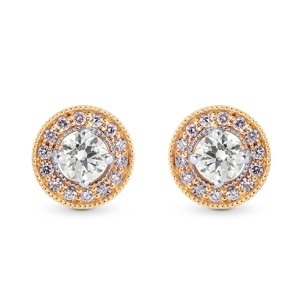 White and Pink Diamond Halo Earstuds