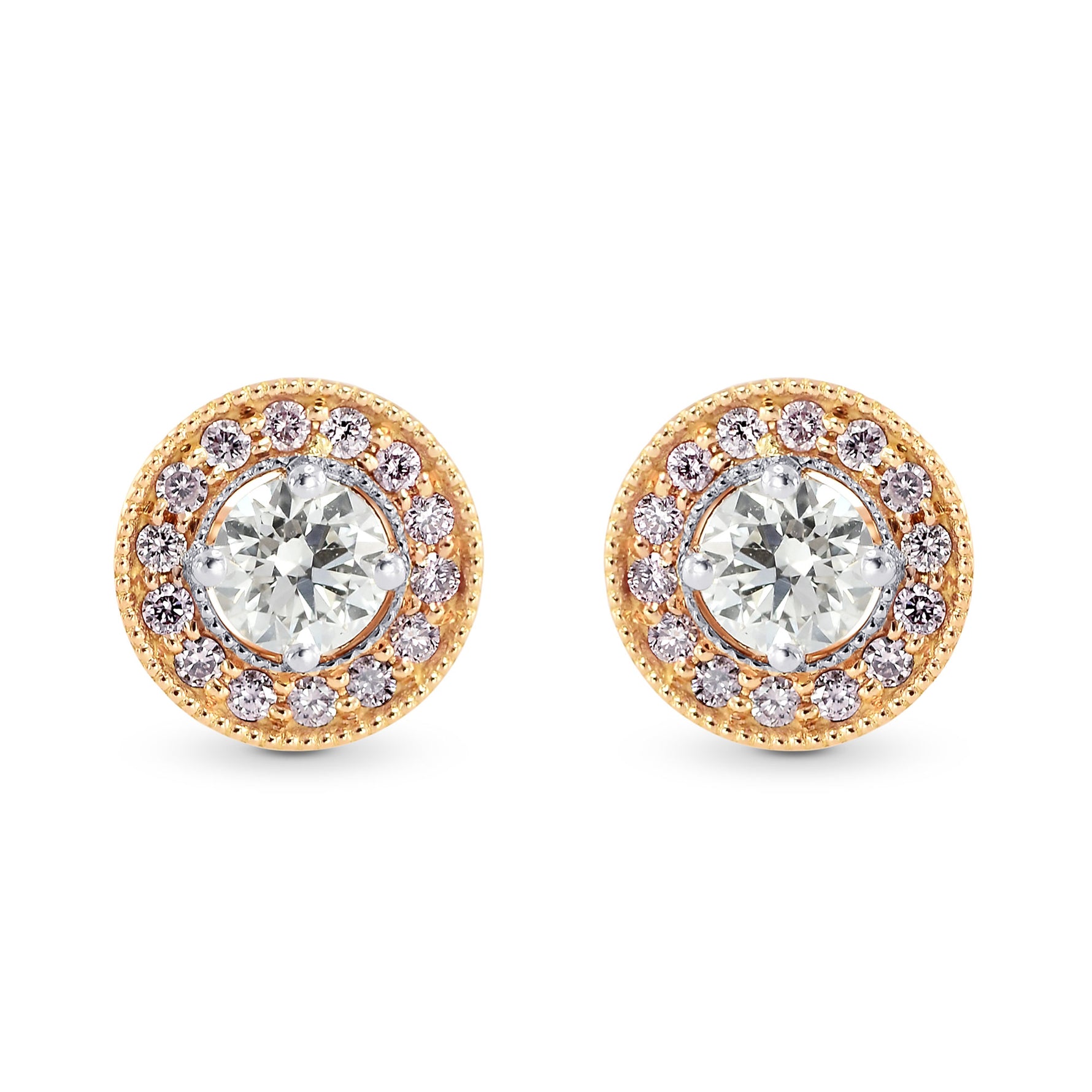 White and Pink Diamond Halo Earstuds