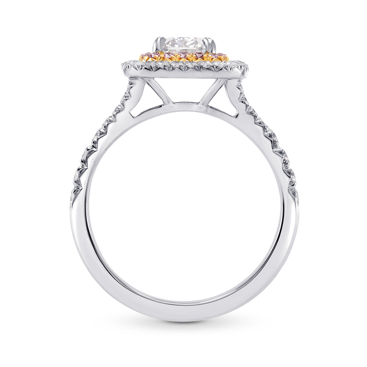 Colorless Cushion & Pink Diamond Halo Ring