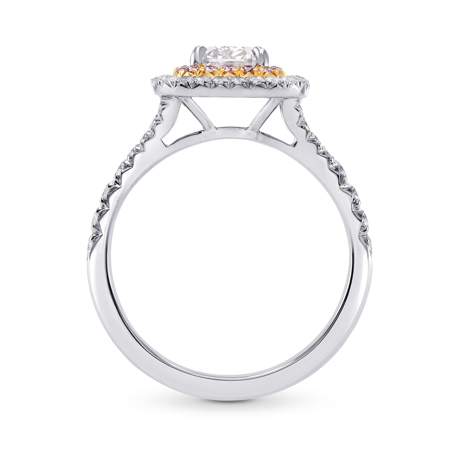 Colorless Cushion & Pink Diamond Halo Ring