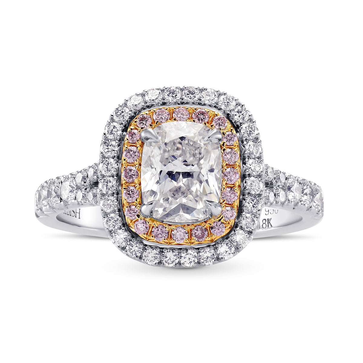 Colorless Cushion & Pink Diamond Halo Ring
