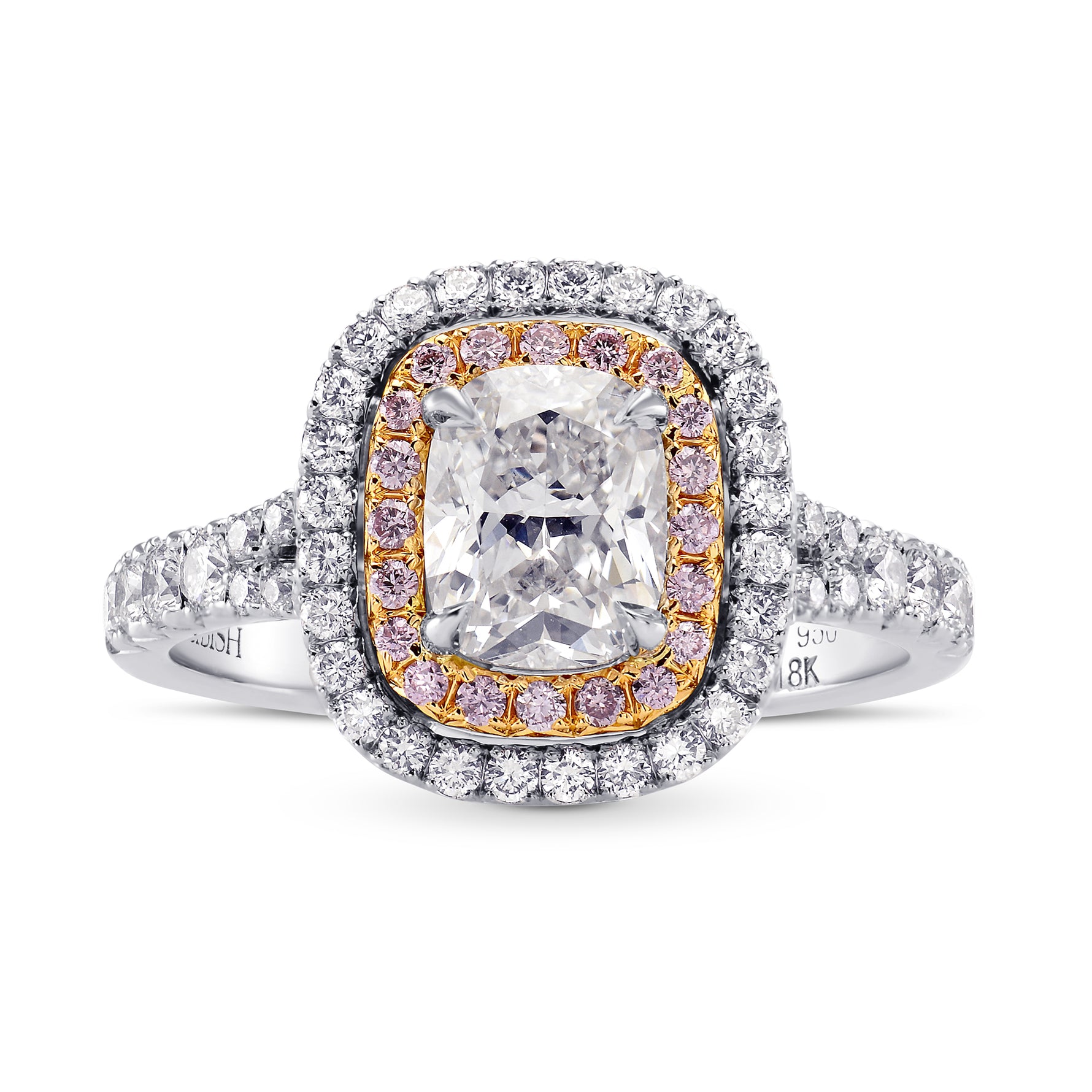 Colorless Cushion & Pink Diamond Halo Ring