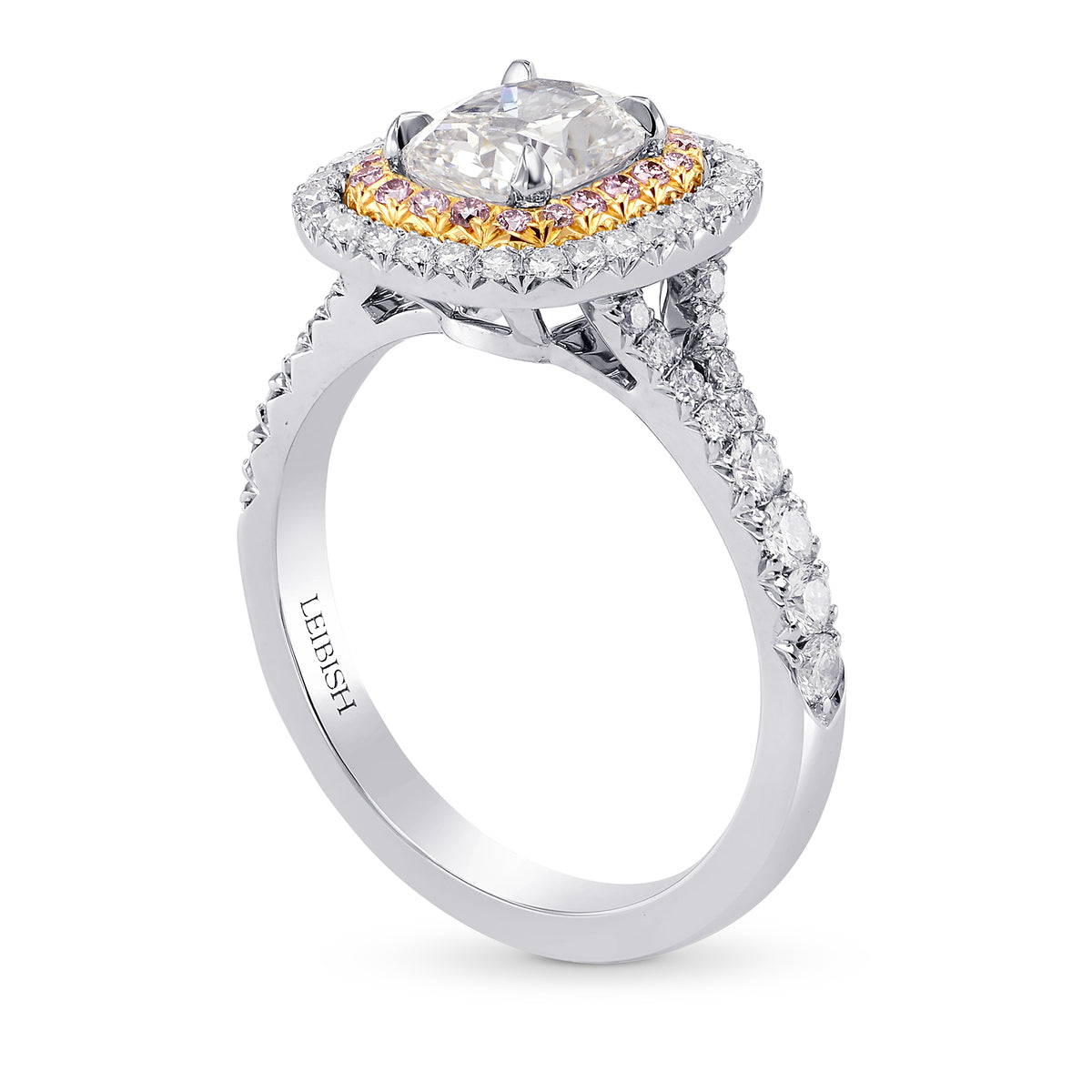 Colorless Cushion & Pink Diamond Halo Ring