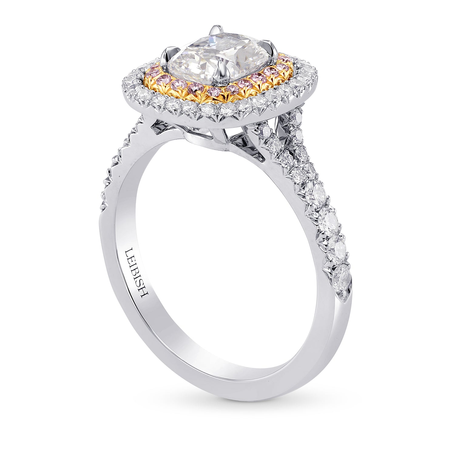 Colorless Cushion & Pink Diamond Halo Ring