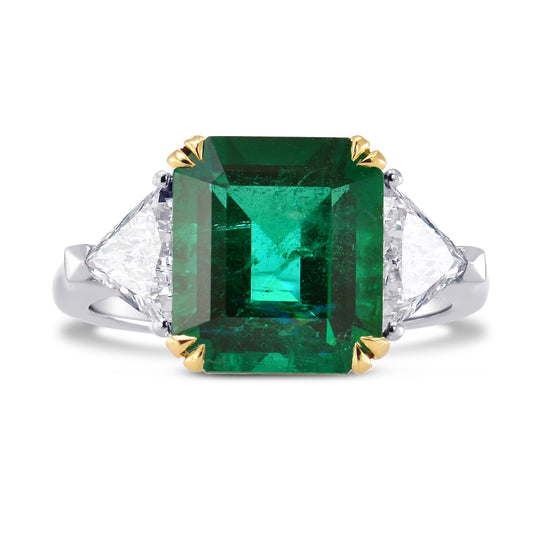 Emerald Gemstone and Triangle Diamond Ring