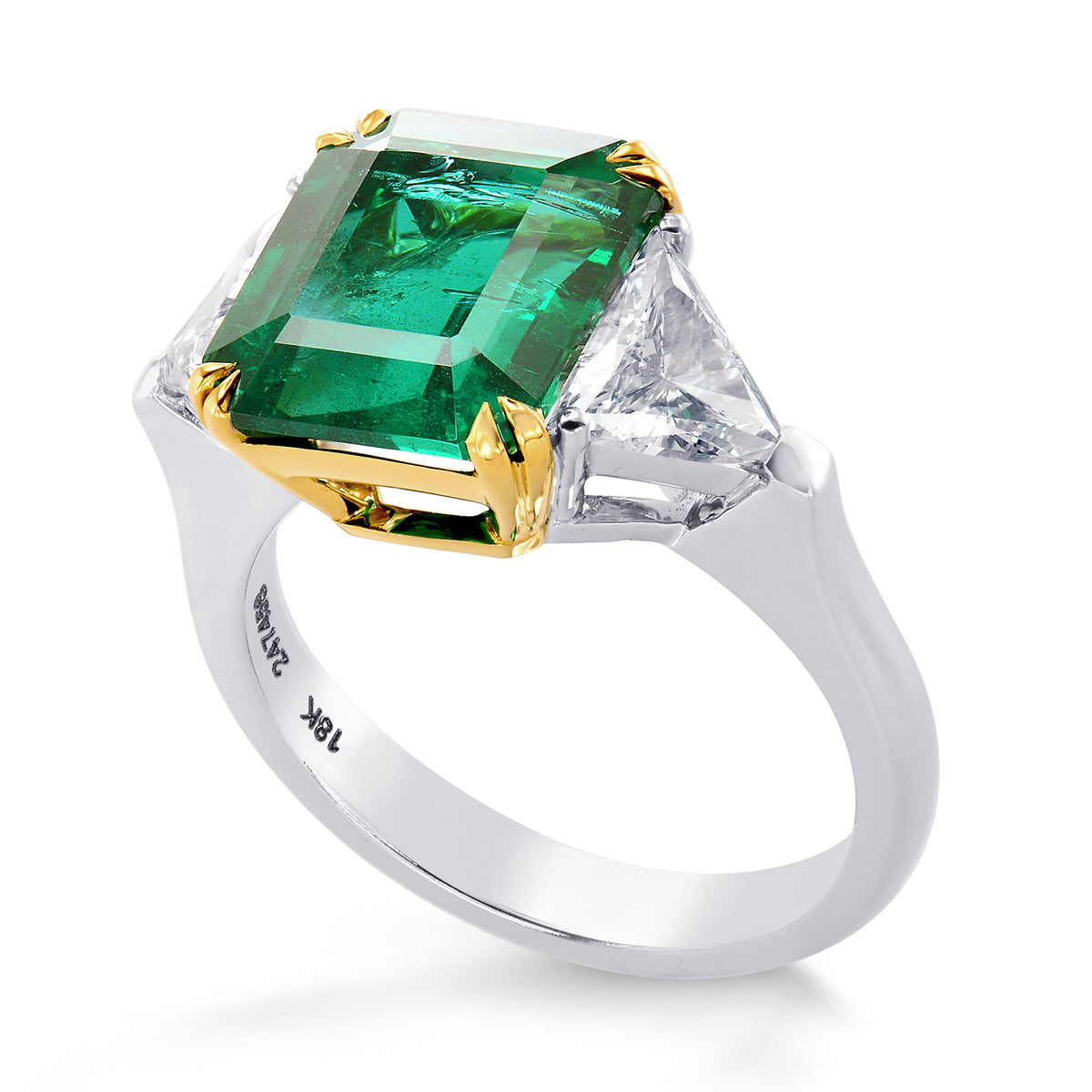 Emerald Gemstone and Triangle Diamond Ring