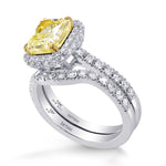 Fancy Light Yellow Cushion Diamond Engagement and Wedding Ring Set
