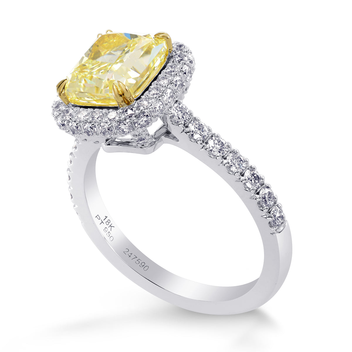Fancy Light Yellow Cushion Diamond Engagement and Wedding Ring Set