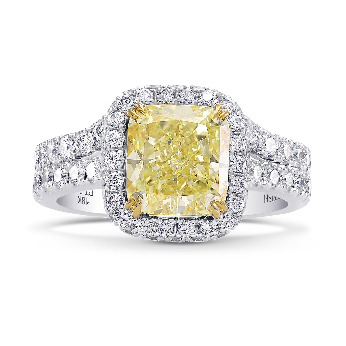 Fancy Light Yellow Cushion Diamond Engagement and Wedding Ring Set