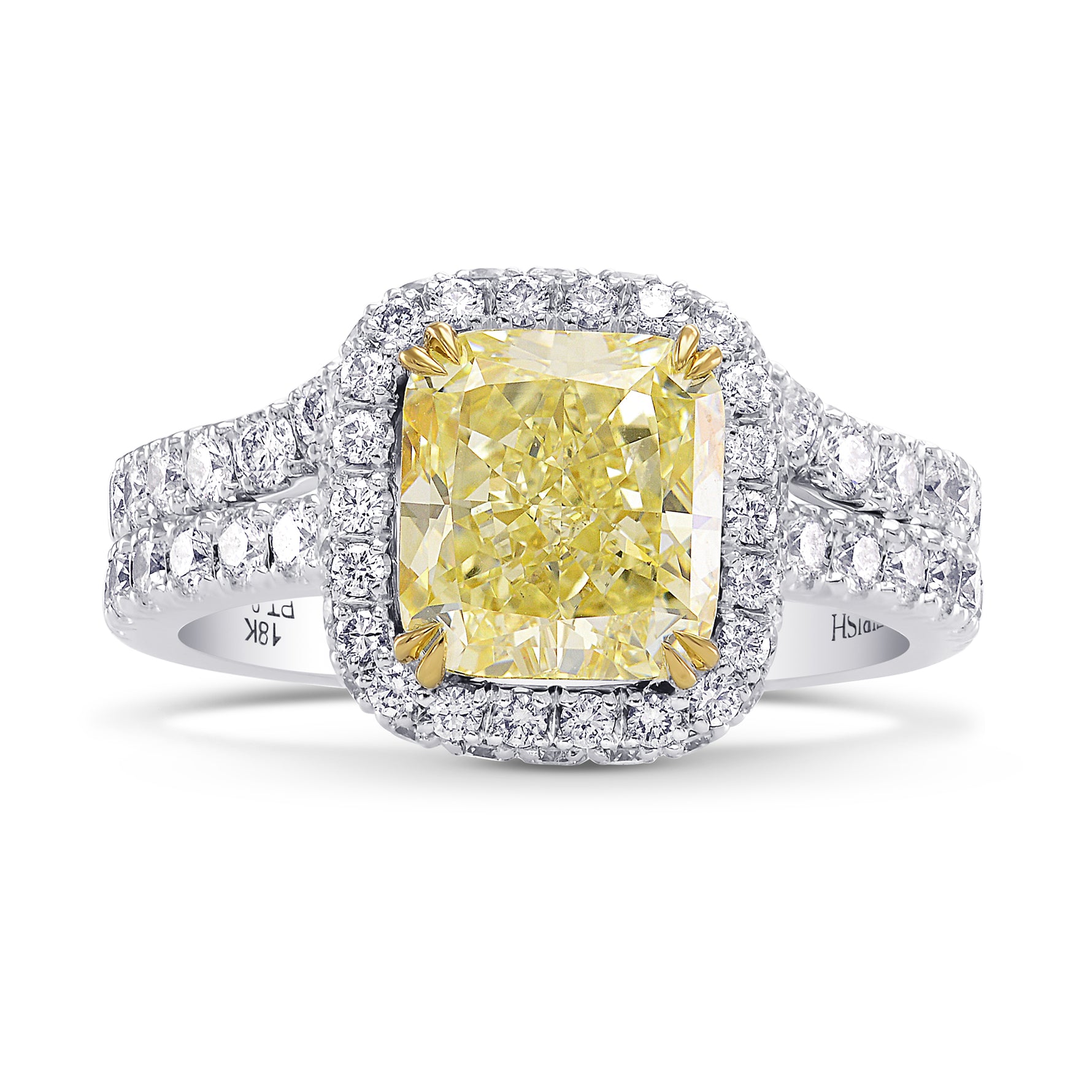 Fancy Light Yellow Cushion Diamond Engagement and Wedding Ring Set