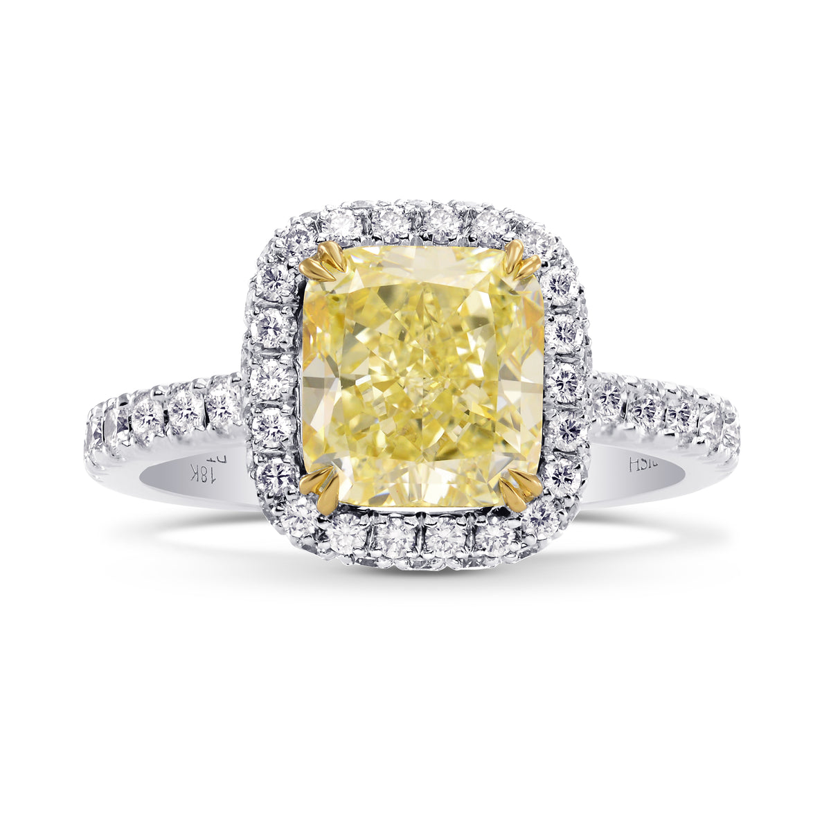 Fancy Light Yellow Cushion Diamond Engagement and Wedding Ring Set