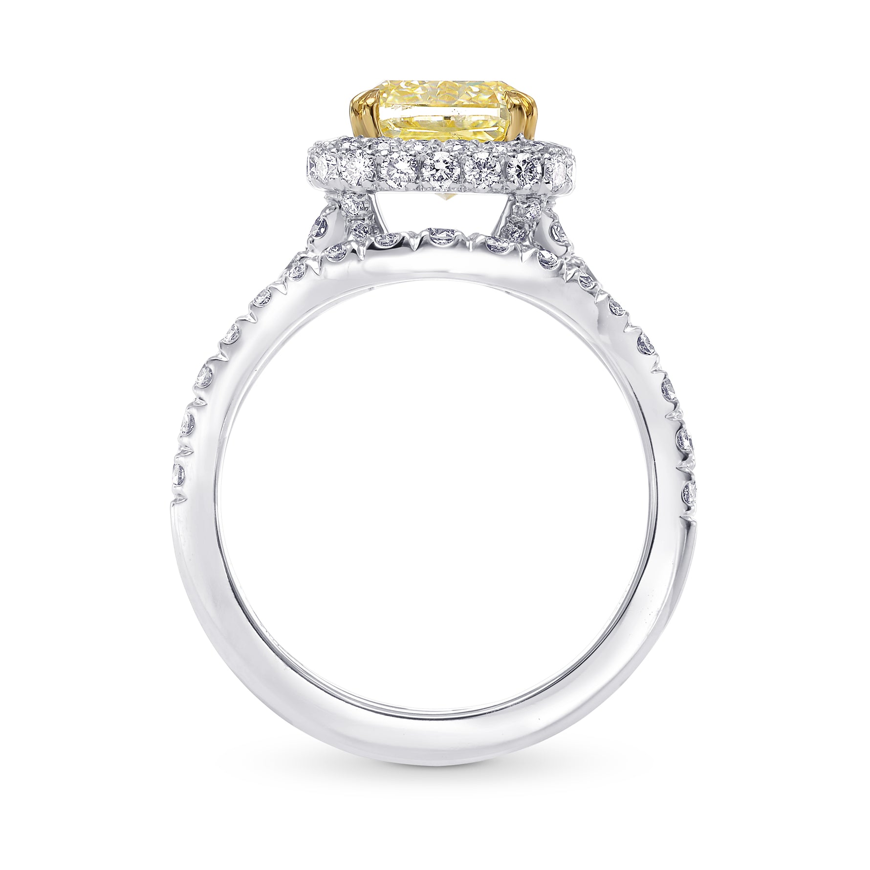 Fancy Light Yellow Cushion Diamond Engagement and Wedding Ring Set
