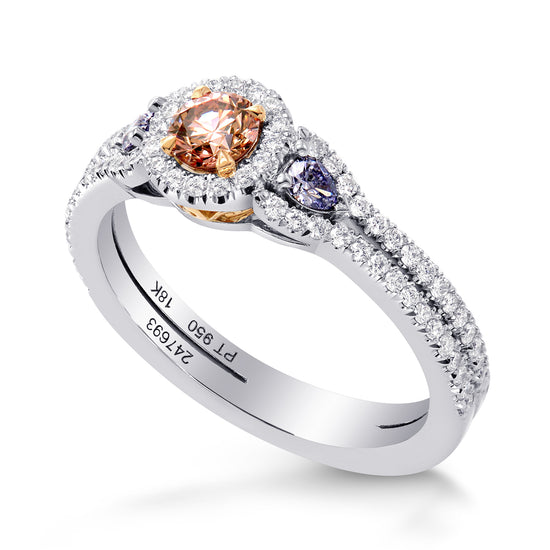 Argyle Fancy Orangy Pink & Fancy Blue Diamond Halo Ring