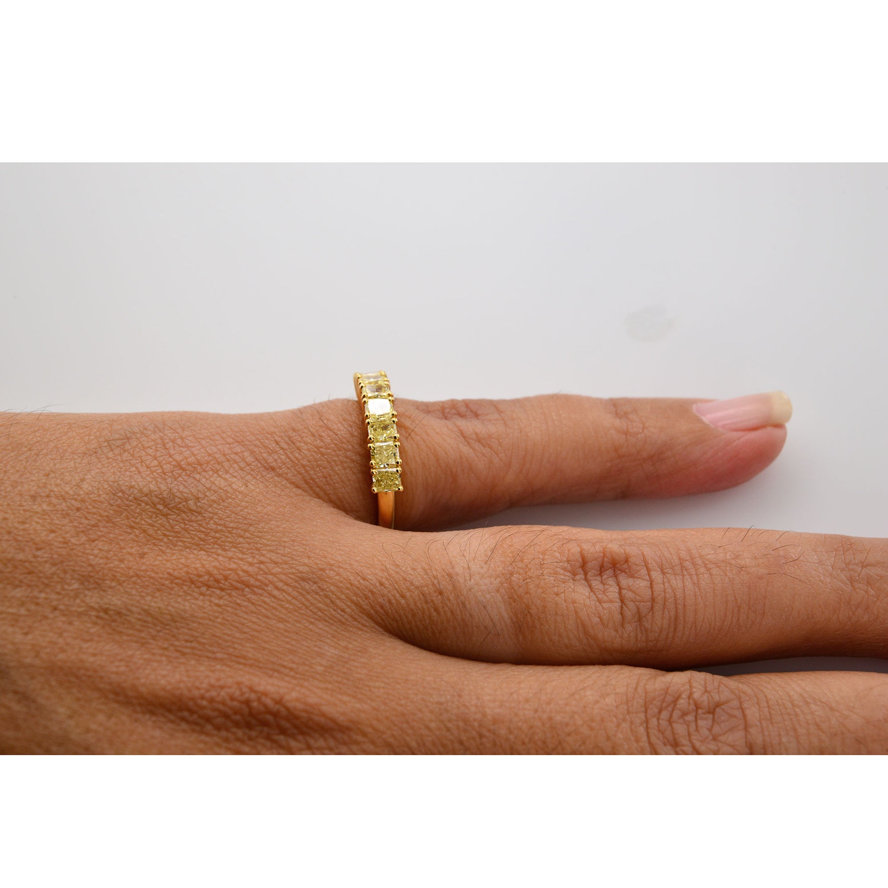 7 Stone Fancy Yellow Radiant Diamond Ring