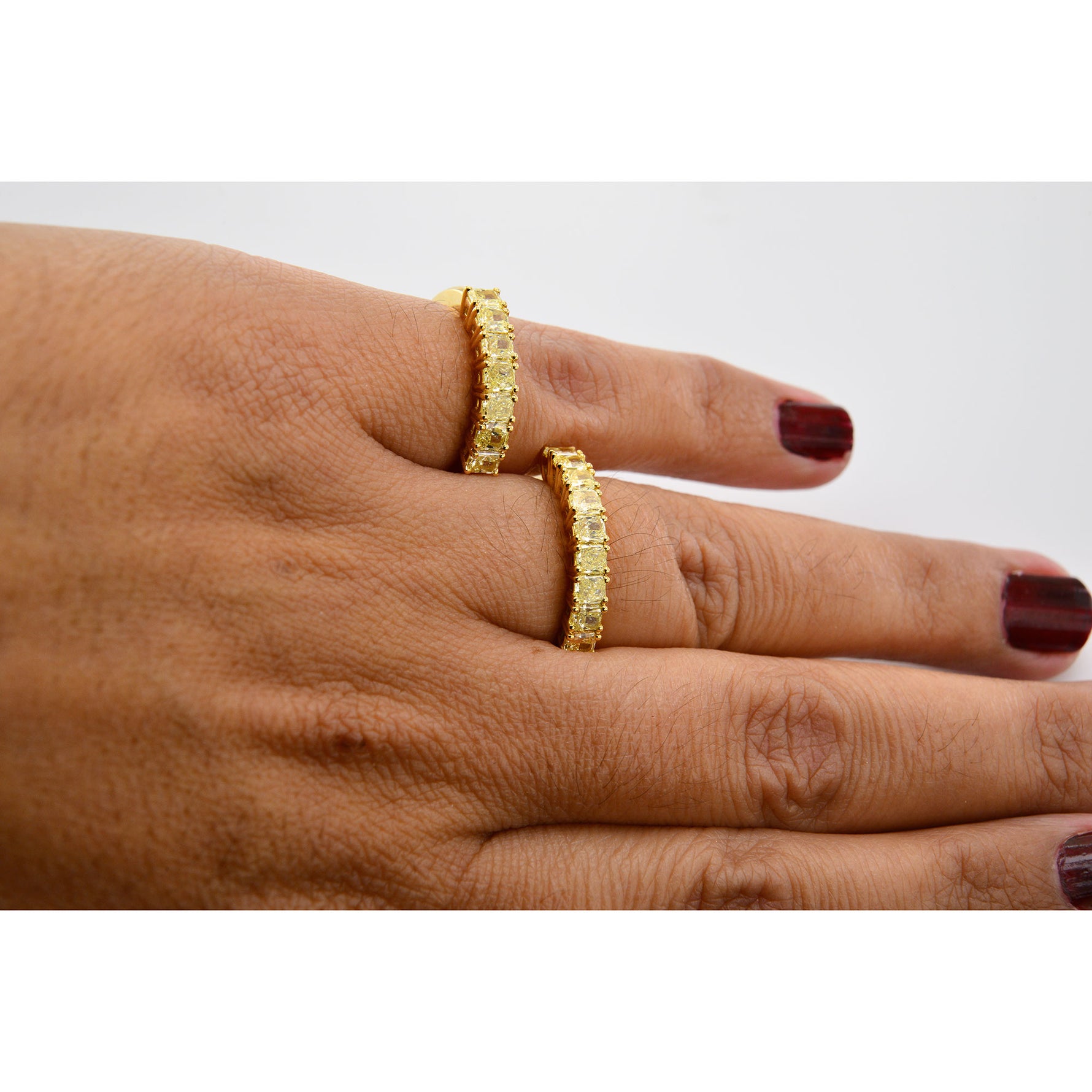 7 Stone Fancy Yellow Radiant Diamond Ring