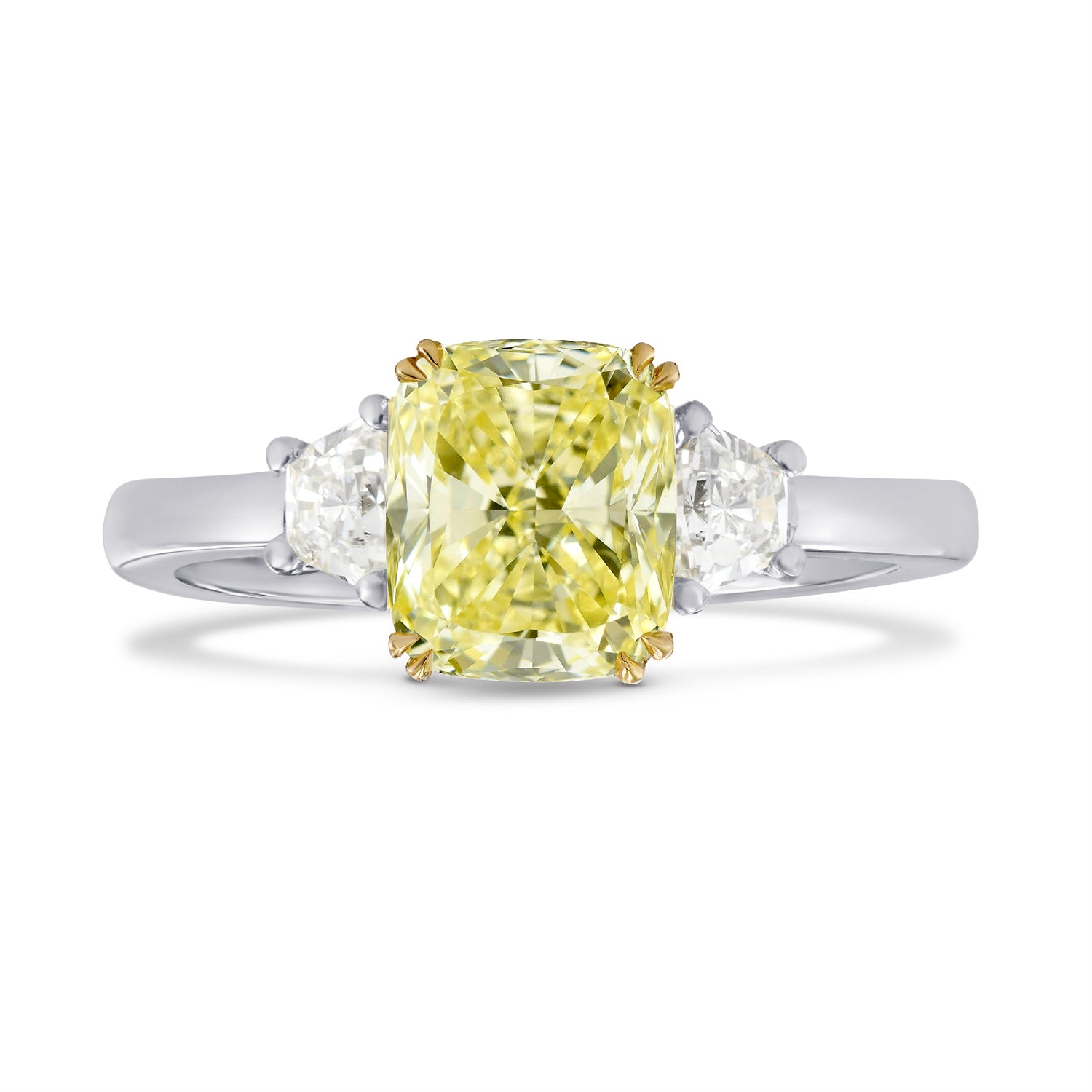 Fancy Light Yellow Cushion Diamond 3 Stones Ring