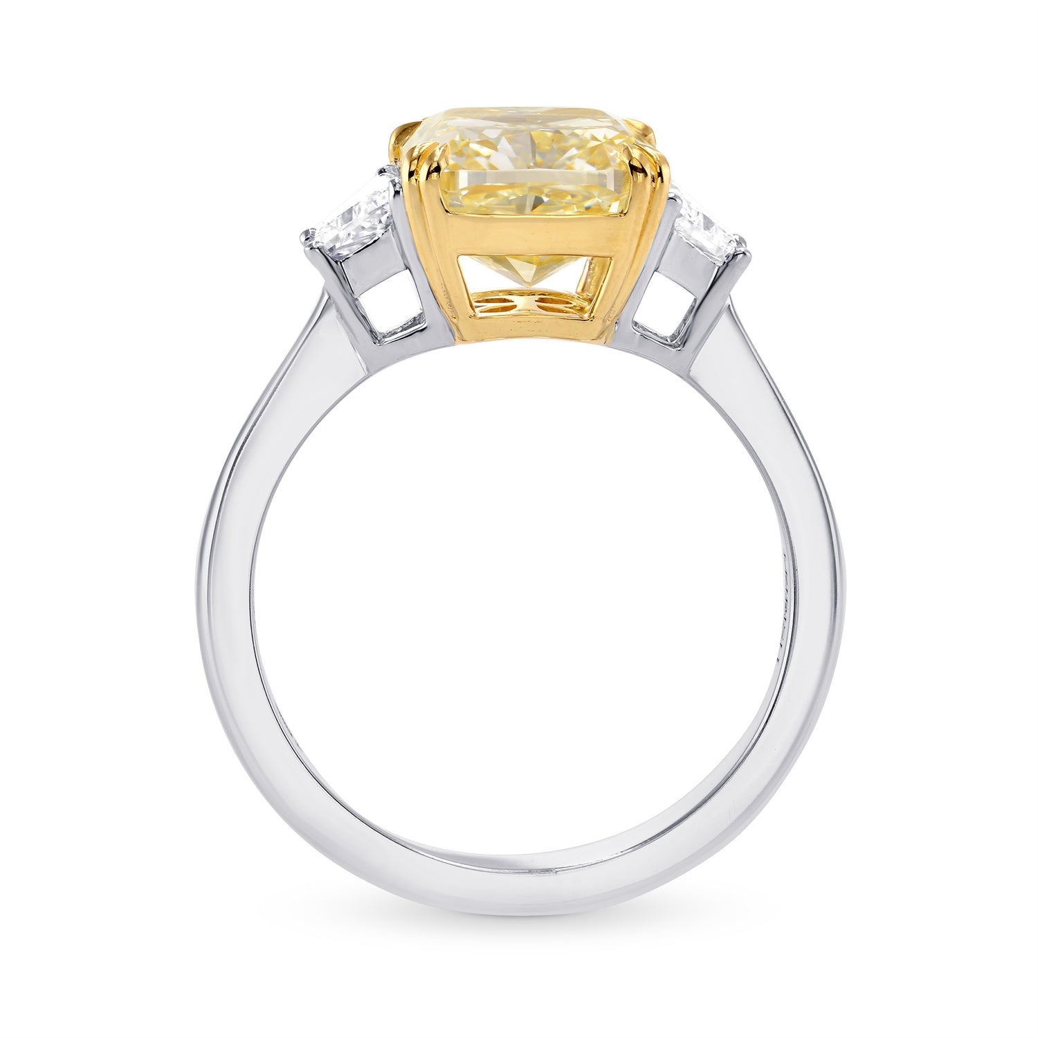Fancy Light Yellow Cushion Diamond 3 Stones Ring