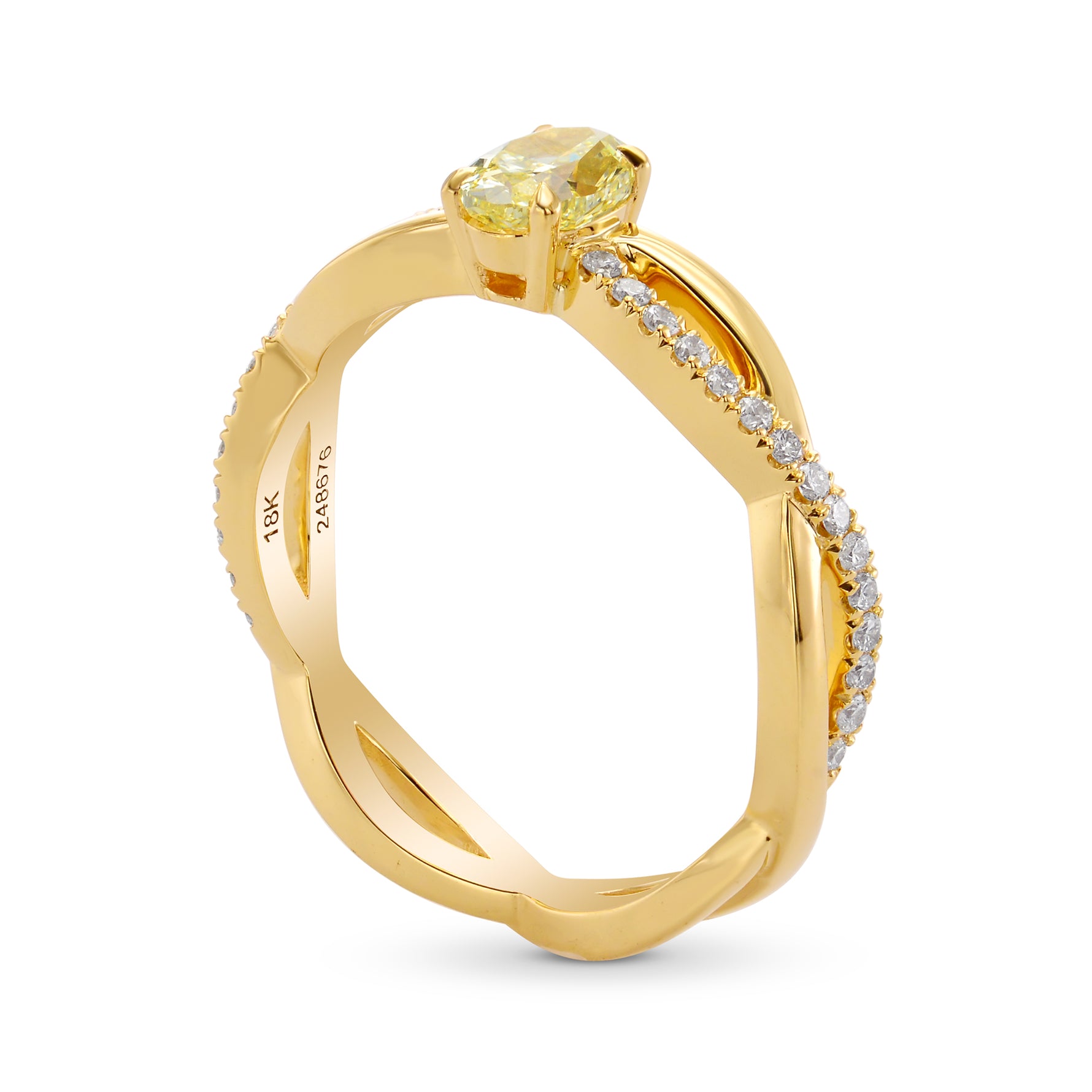 Fancy Light Yellow Oval Diamond Pave Braided Ring