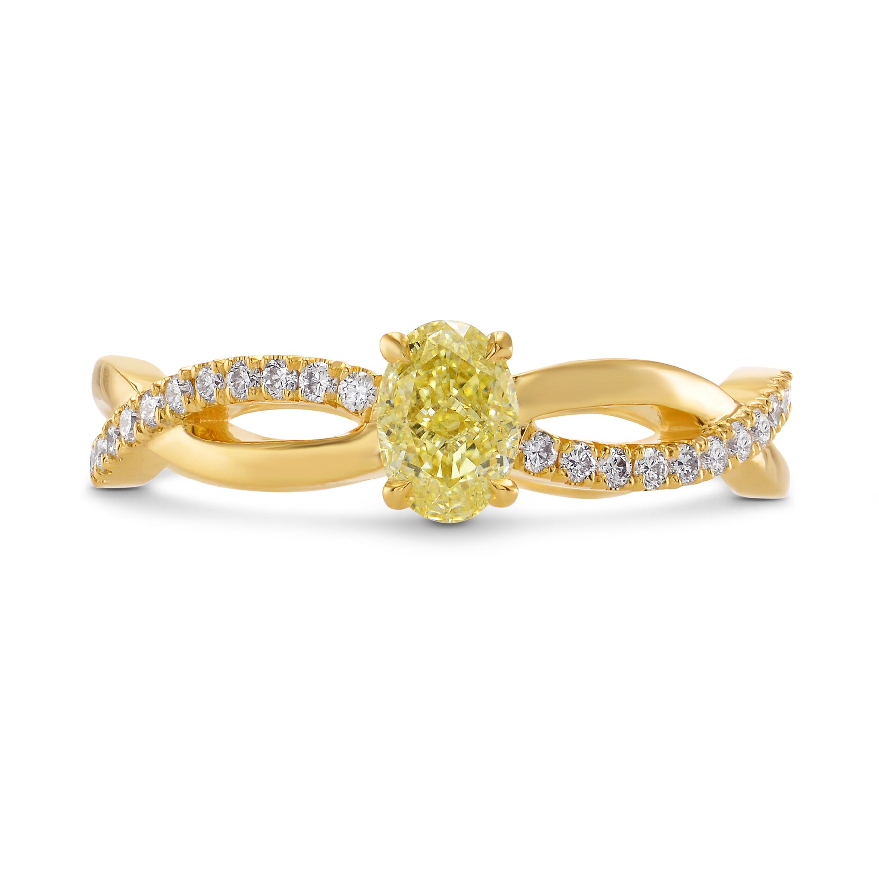 Fancy Light Yellow Oval Diamond Pave Braided Ring