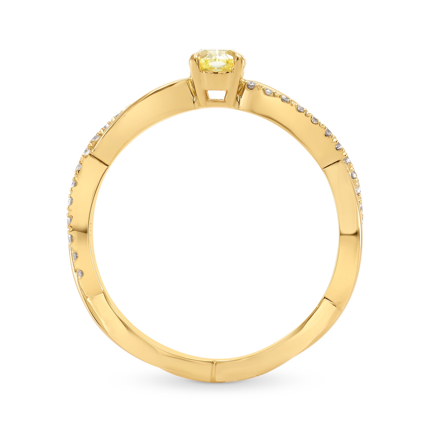 Fancy Light Yellow Oval Diamond Pave Braided Ring