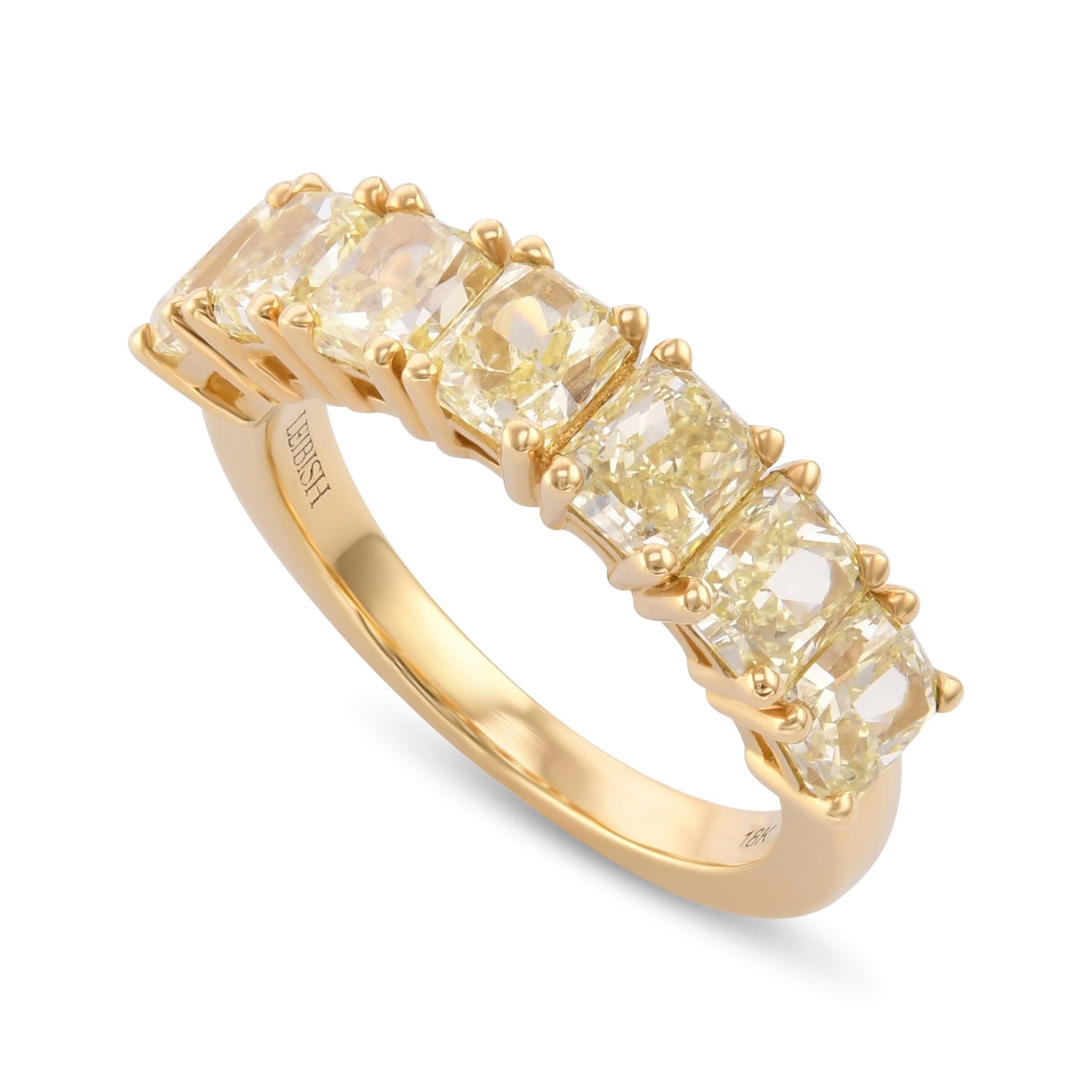 Seven Stone Fancy Yellow Radiant Diamond Band Ring