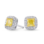 Fancy Yellow Cushion Diamond Halo Earrings