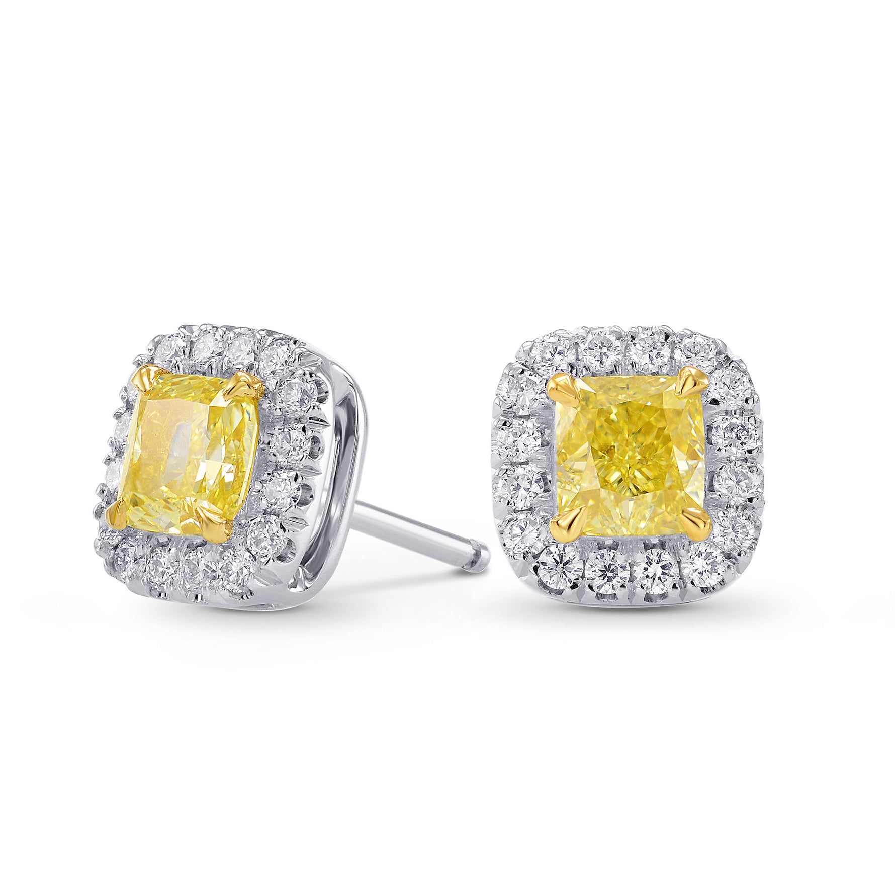 Fancy Yellow Cushion Diamond Halo Earrings