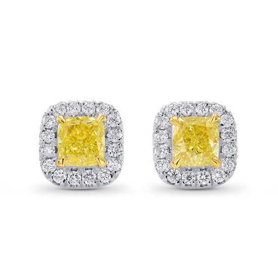 Fancy Yellow Cushion Diamond Halo Earrings