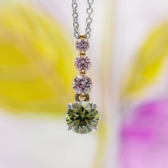 Round Chameleon & Fancy Pink Diamond Drop Pendant