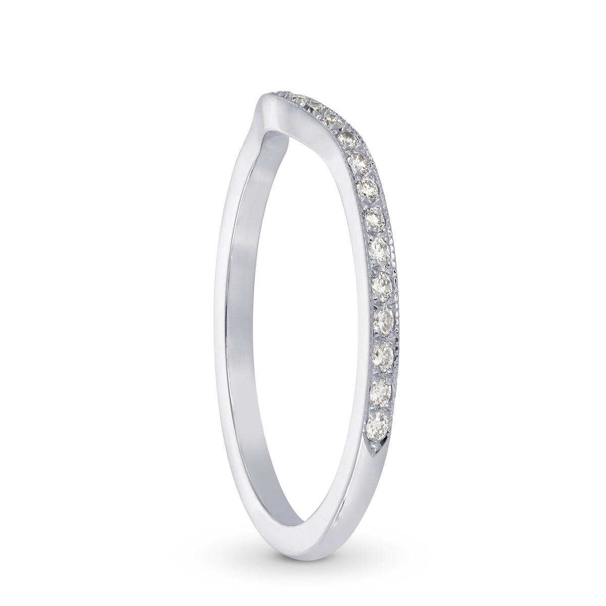 Contoured Milgrain Diamond Wedding Band - 2