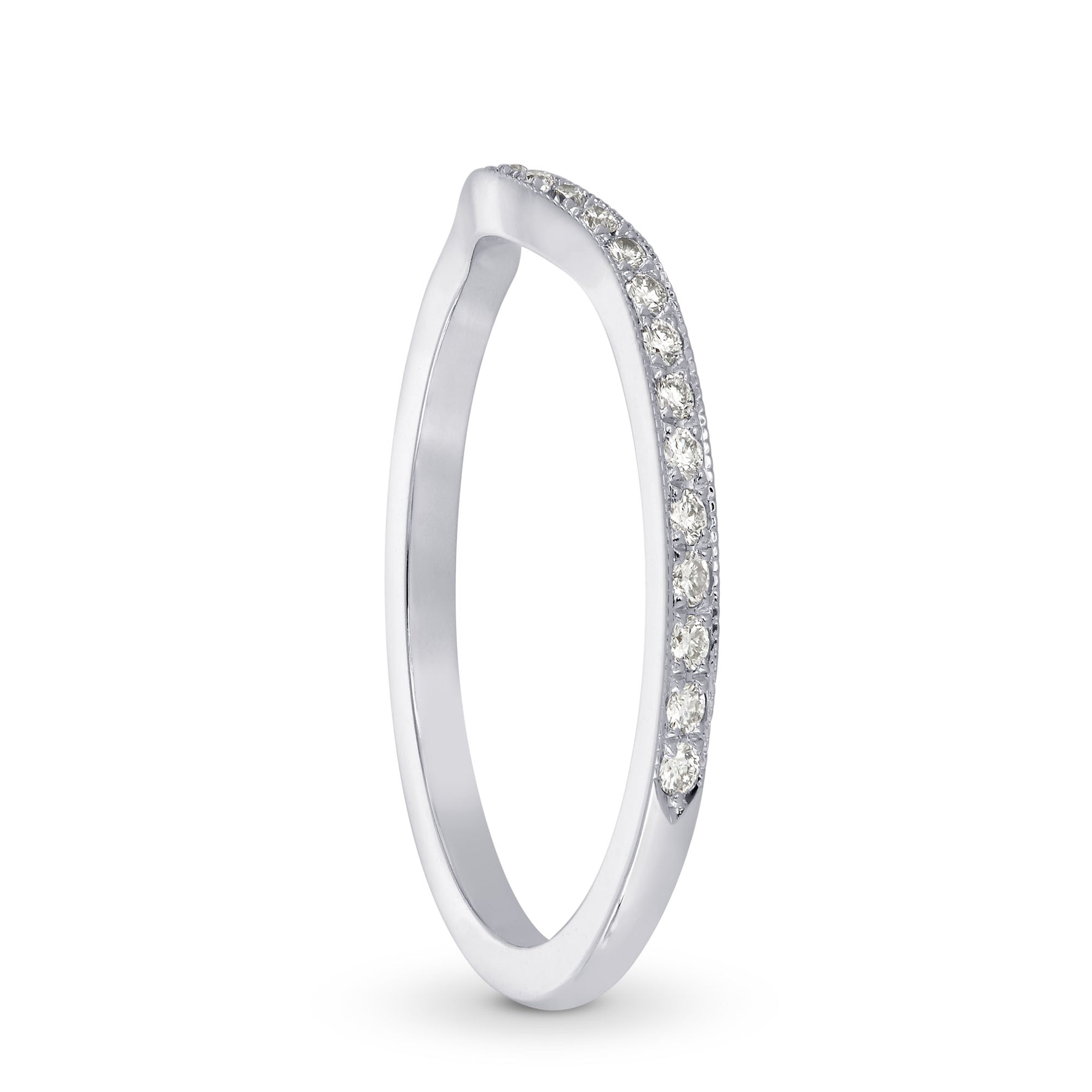 Contoured Milgrain Diamond Wedding Band - 2