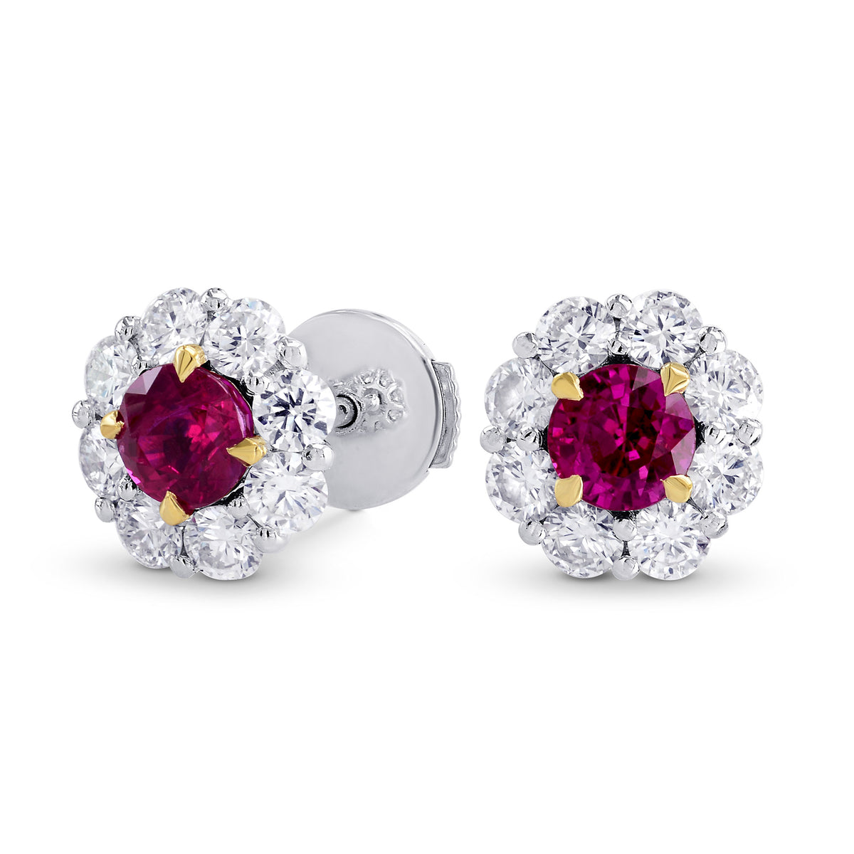 Ruby & Diamond Floral Halo Earrings