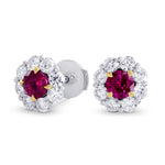 Ruby & Diamond Floral Halo Earrings