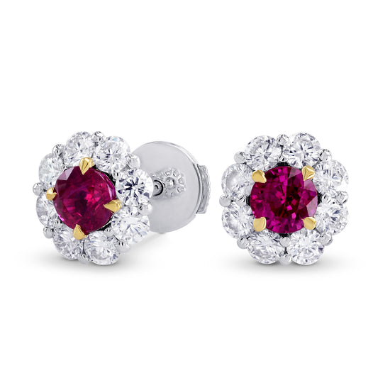 Ruby & Diamond Floral Halo Earrings