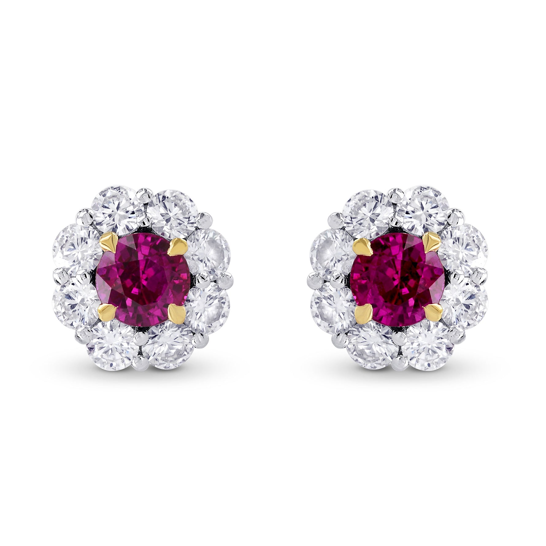 Ruby & Diamond Floral Halo Earrings
