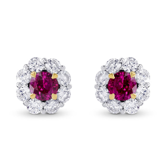 Ruby & Diamond Floral Halo Earrings