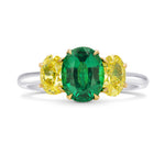 Oval Green Emerald & Fancy Intense Yellow 3 Stones Ring