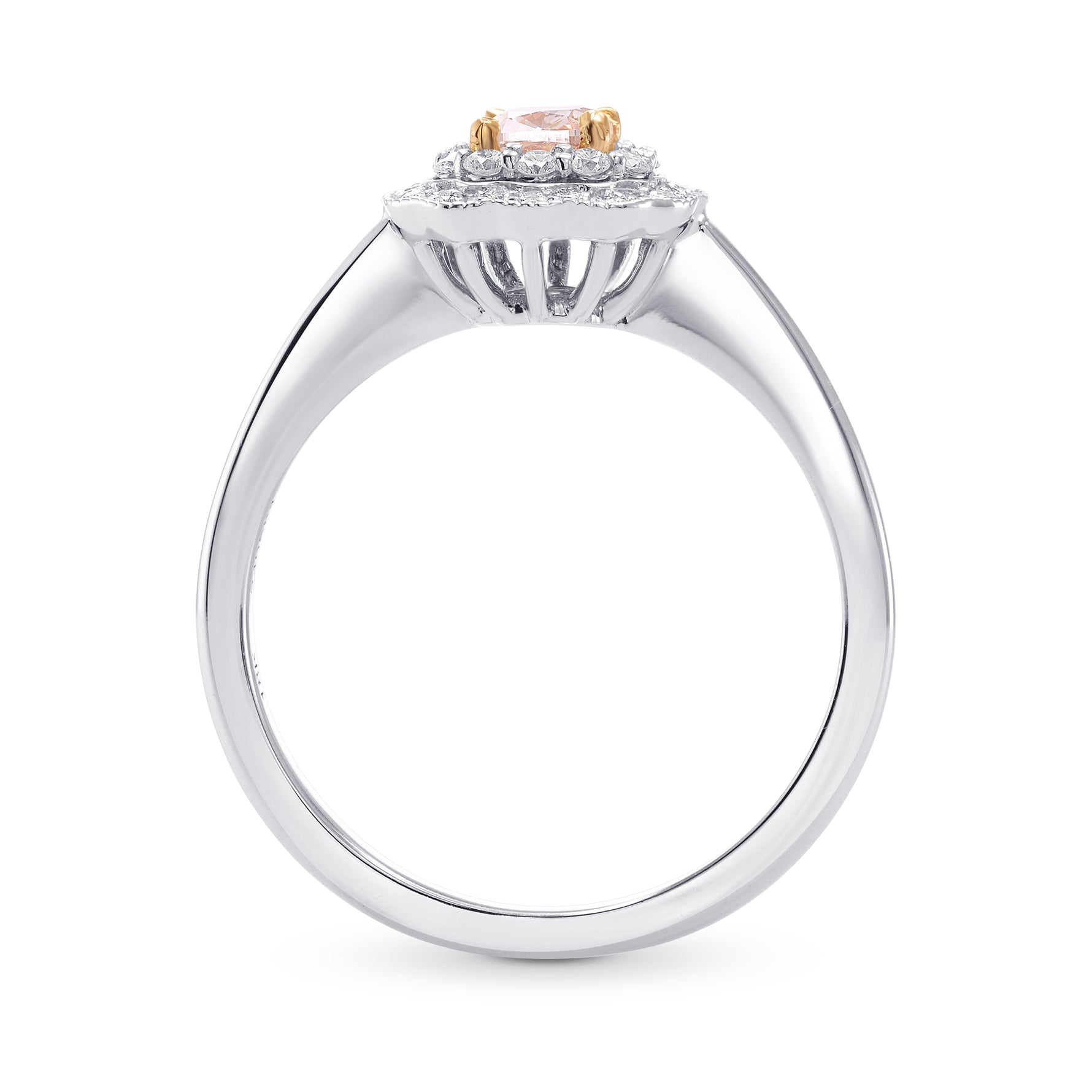 Fancy Light Orangy Pink Cushion Diamond Ring 