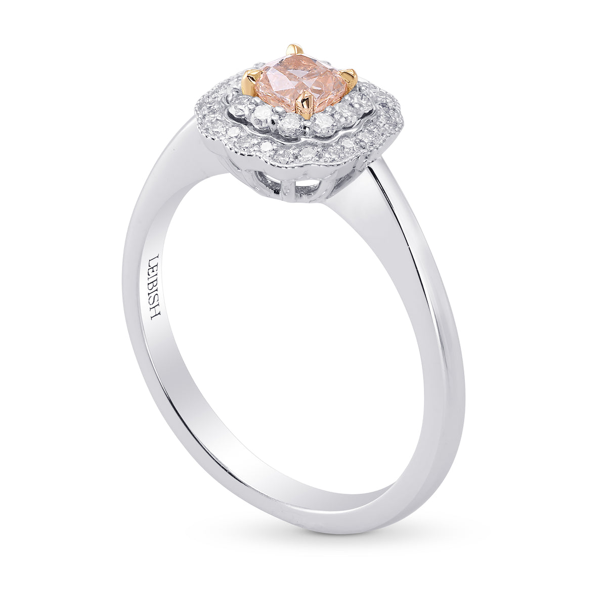 Fancy Light Orangy Pink Cushion Diamond Ring 