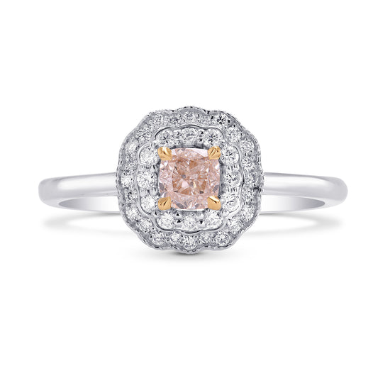 Fancy Light Orangy Pink Cushion Diamond Ring 