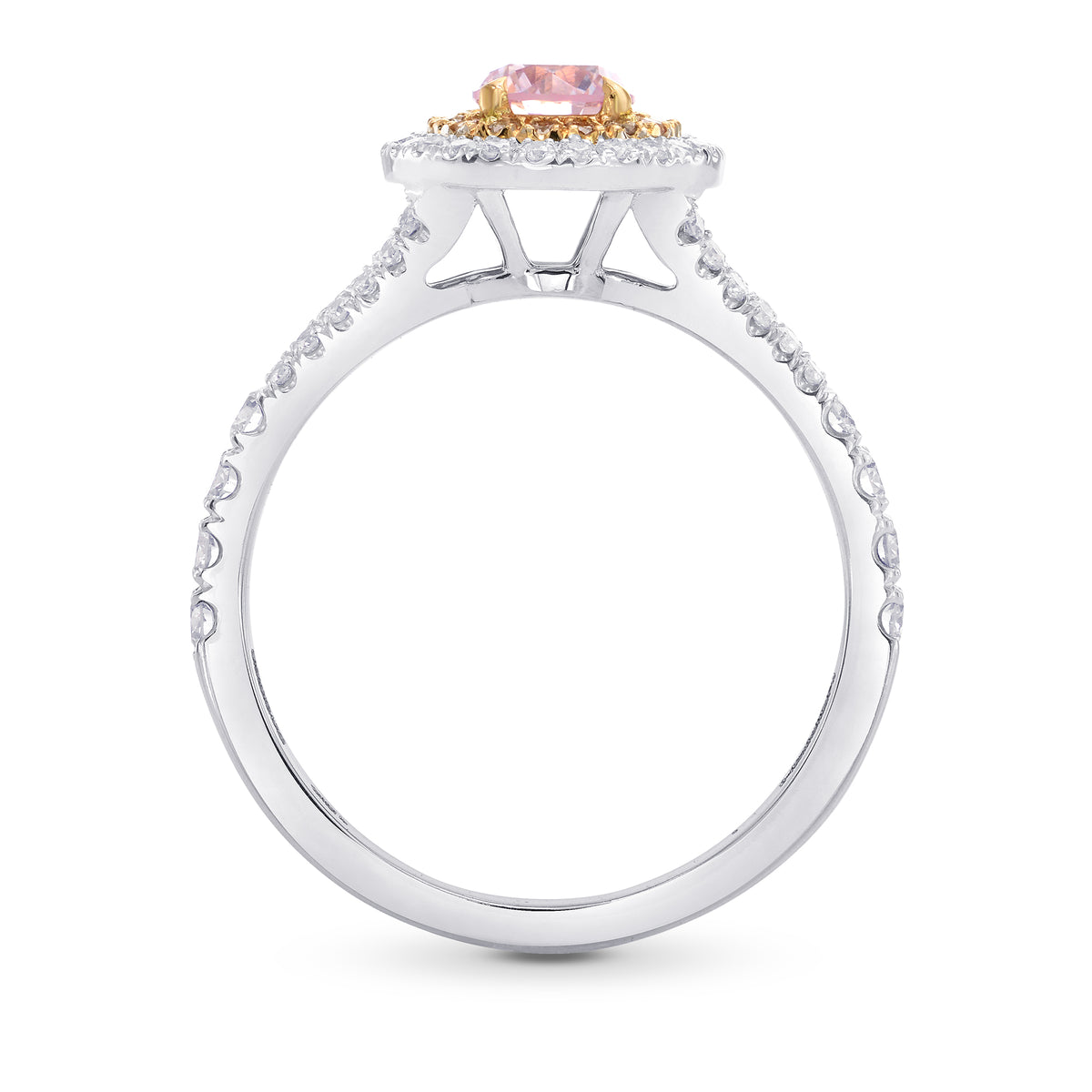 Round Light Pink Diamond Double Halo Ring