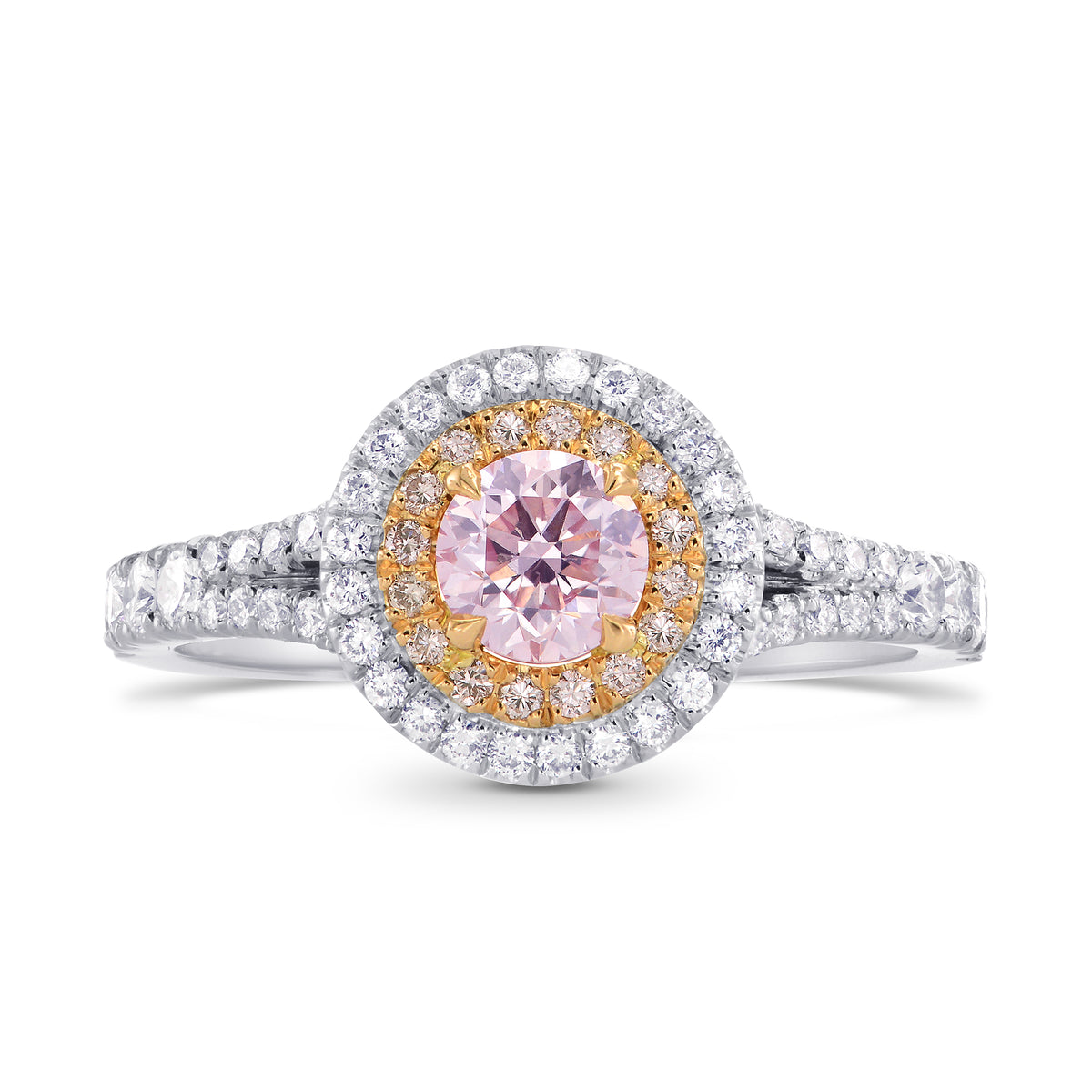 Round Light Pink Diamond Double Halo Ring