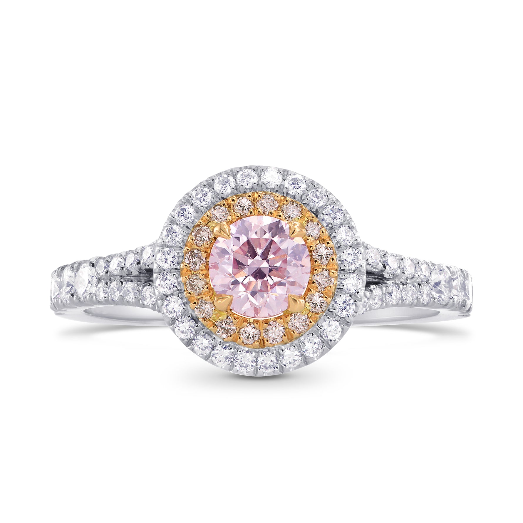 Round Light Pink Diamond Double Halo Ring