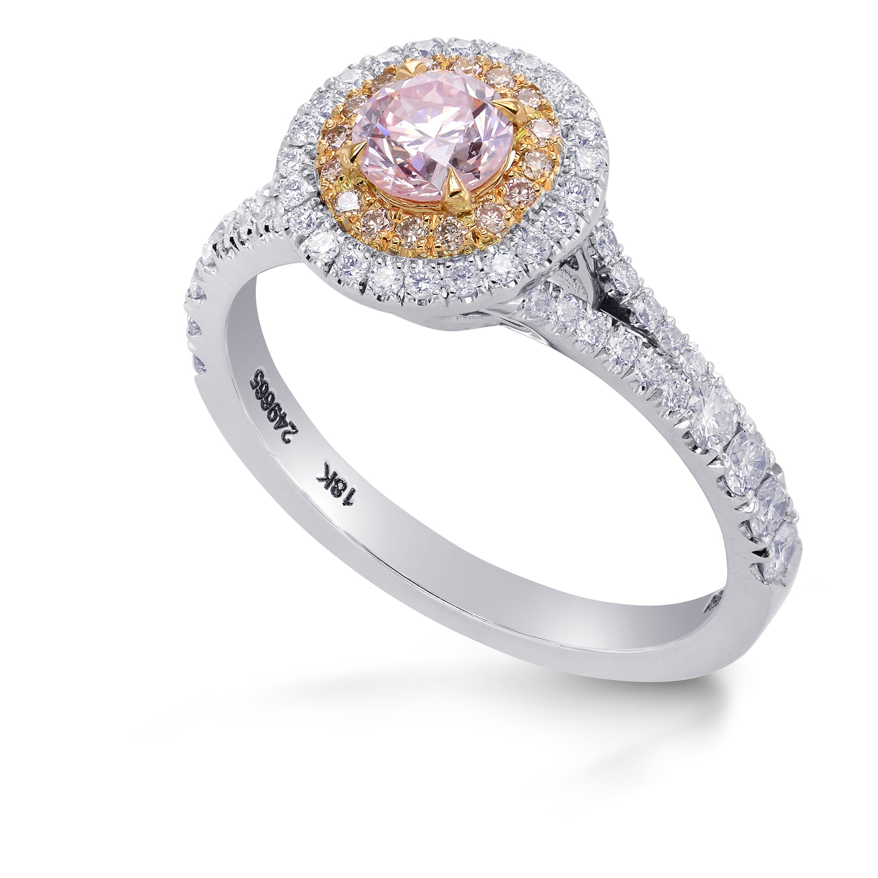 Round Light Pink Diamond Double Halo Ring