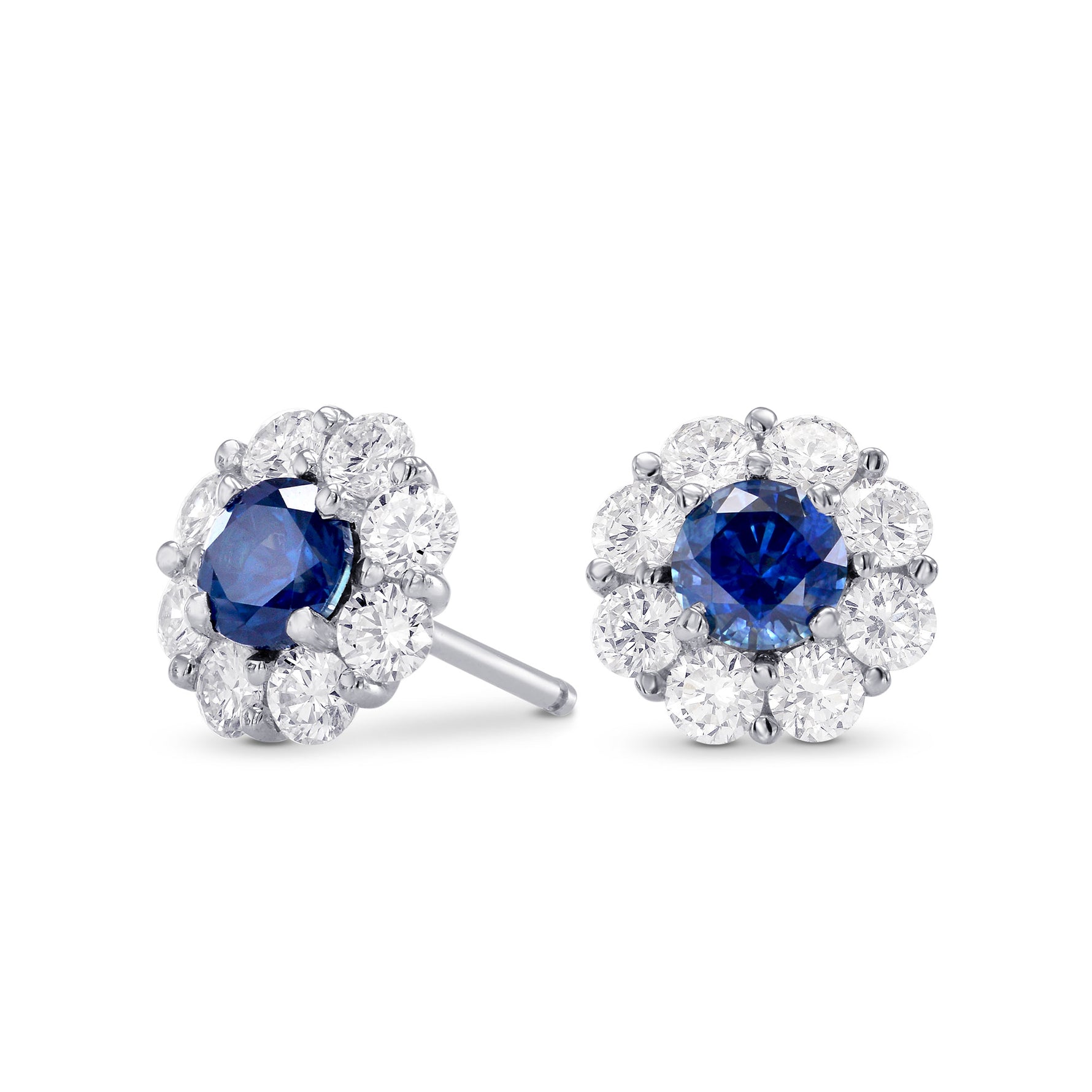 Sapphire & Diamond Floral Halo Earrings