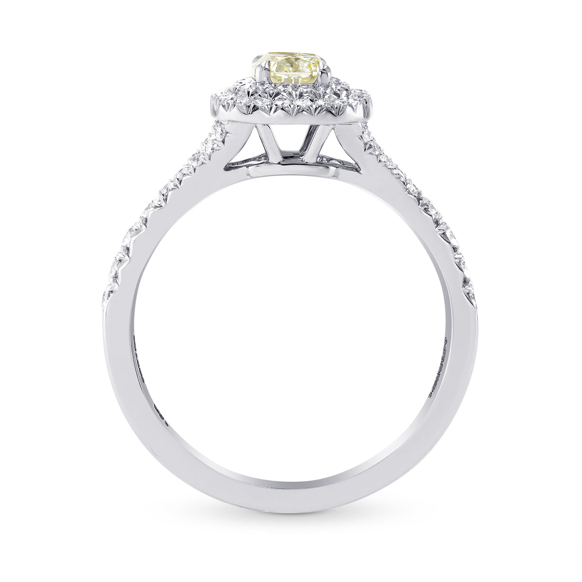 Light Yellow Green Radiant Diamond Halo Ring