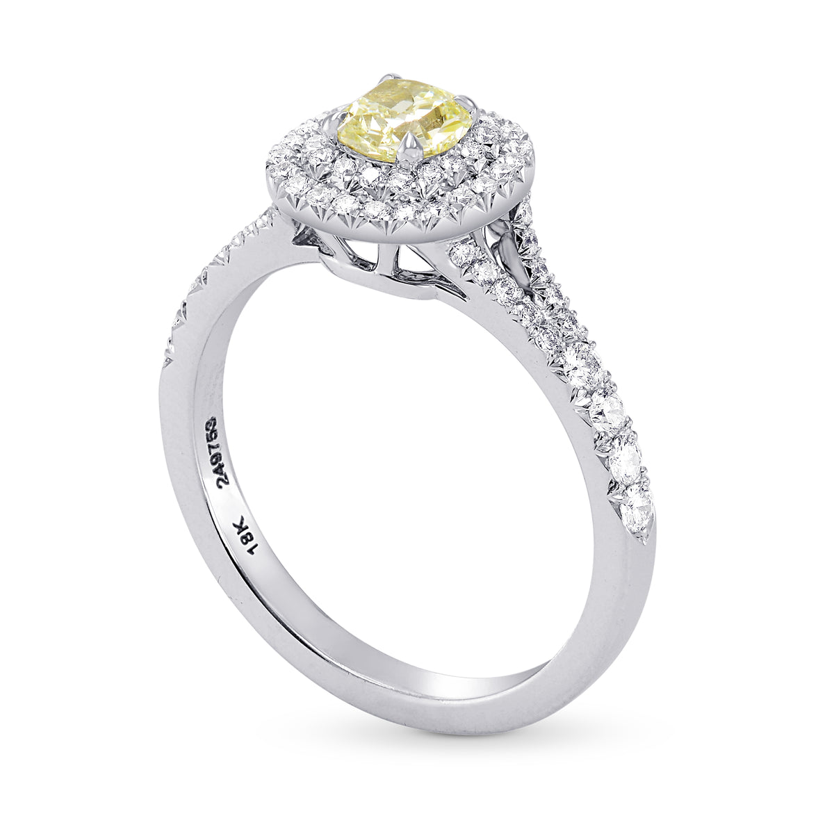 Light Yellow Green Radiant Diamond Halo Ring