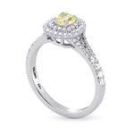 Light Yellow Green Radiant Diamond Halo Ring
