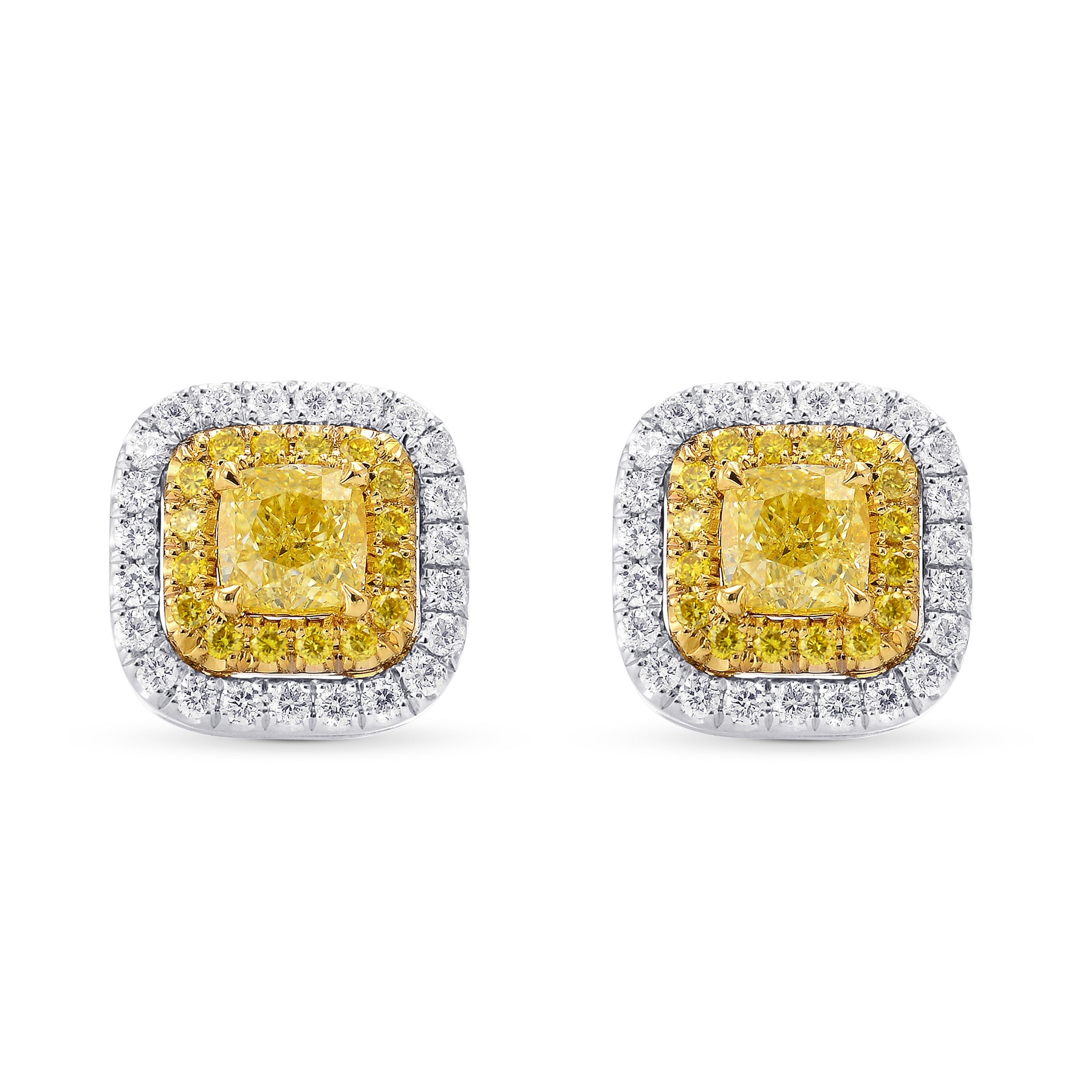 Fancy Yellow Cushion Double Halo Earrings