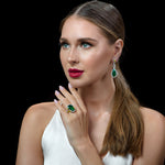 Emerald Antique Cut Pear & Yellow Diamond Designer Ring